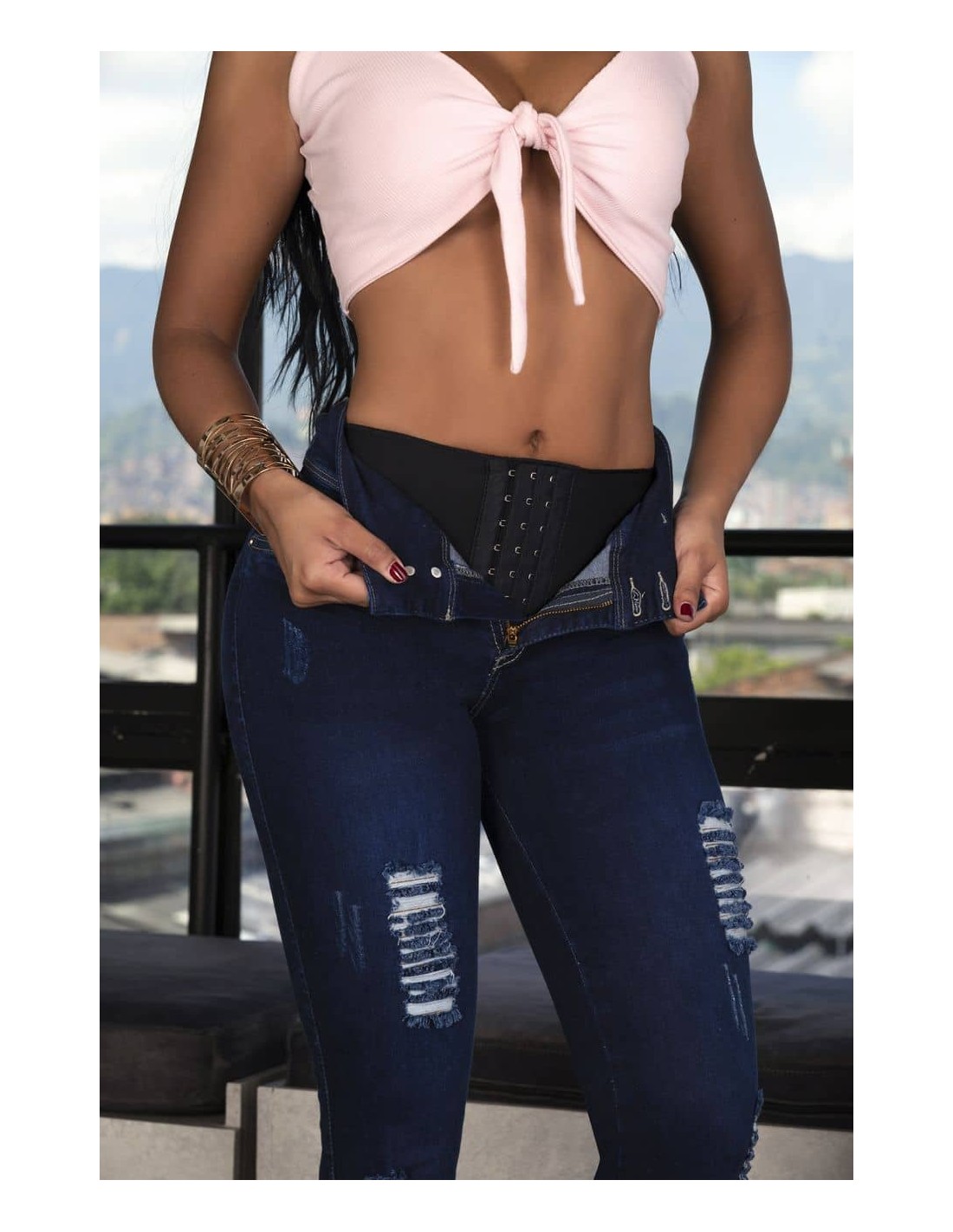 Pantalón Vaquero con faja Azul - Imagen 2