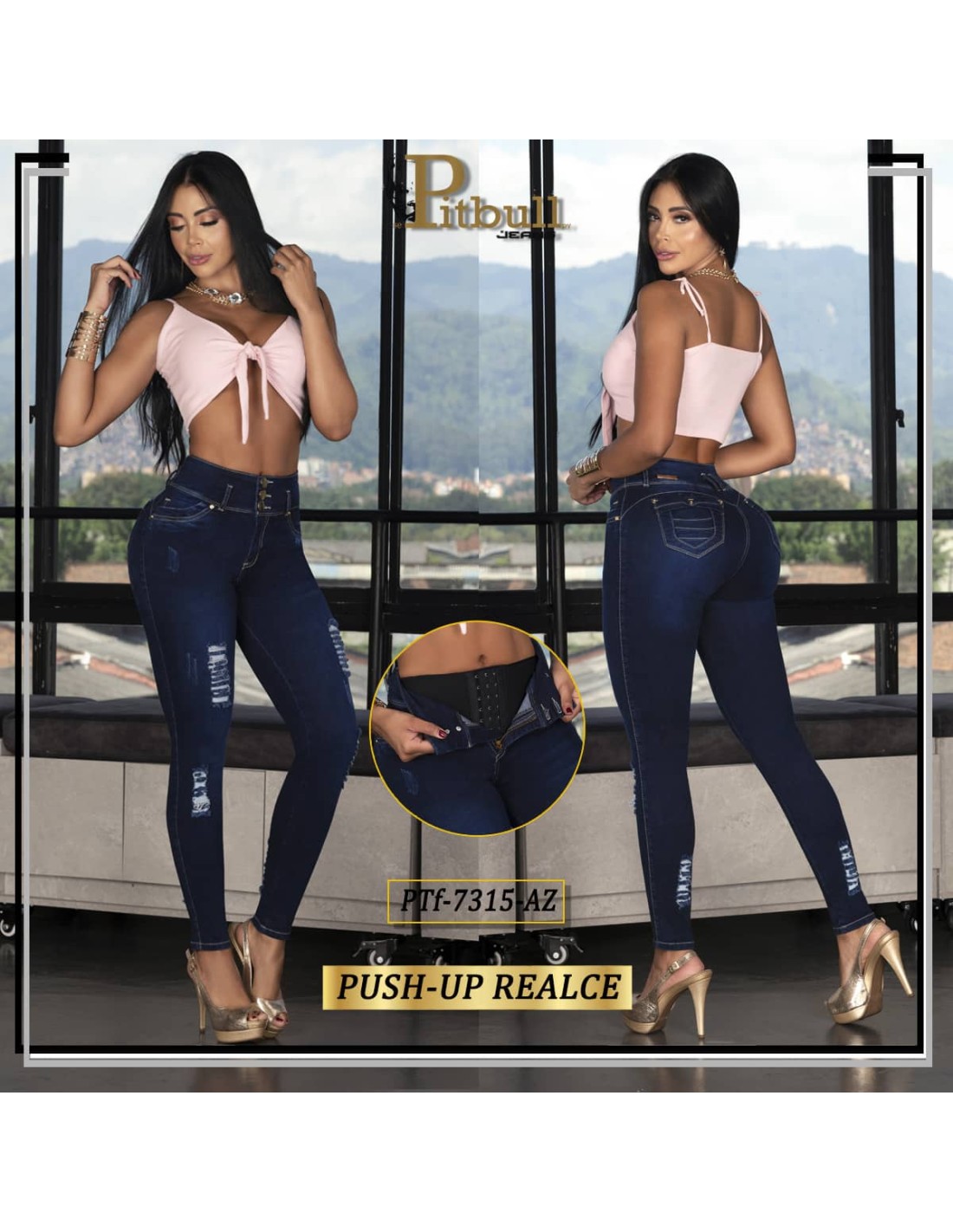Pantalón Vaquero con faja Azul - Imagen 4