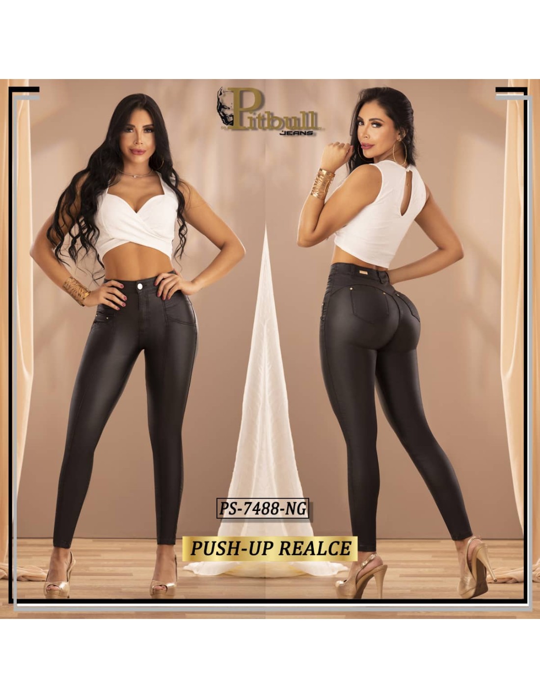 Pantalón Vaquero Efecto cuero negro - Imagen 4