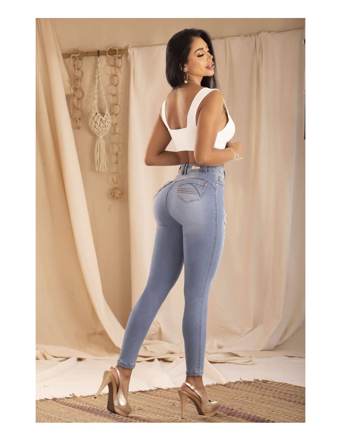 Pantalón Vaquero Tiro Alto azul - Imagen 3