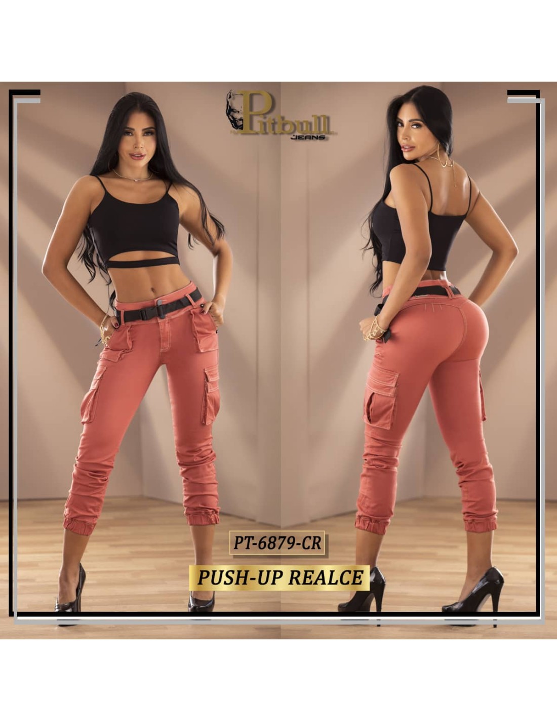 Pantalón Vaquero Tiro Alto coral - Imagen 3