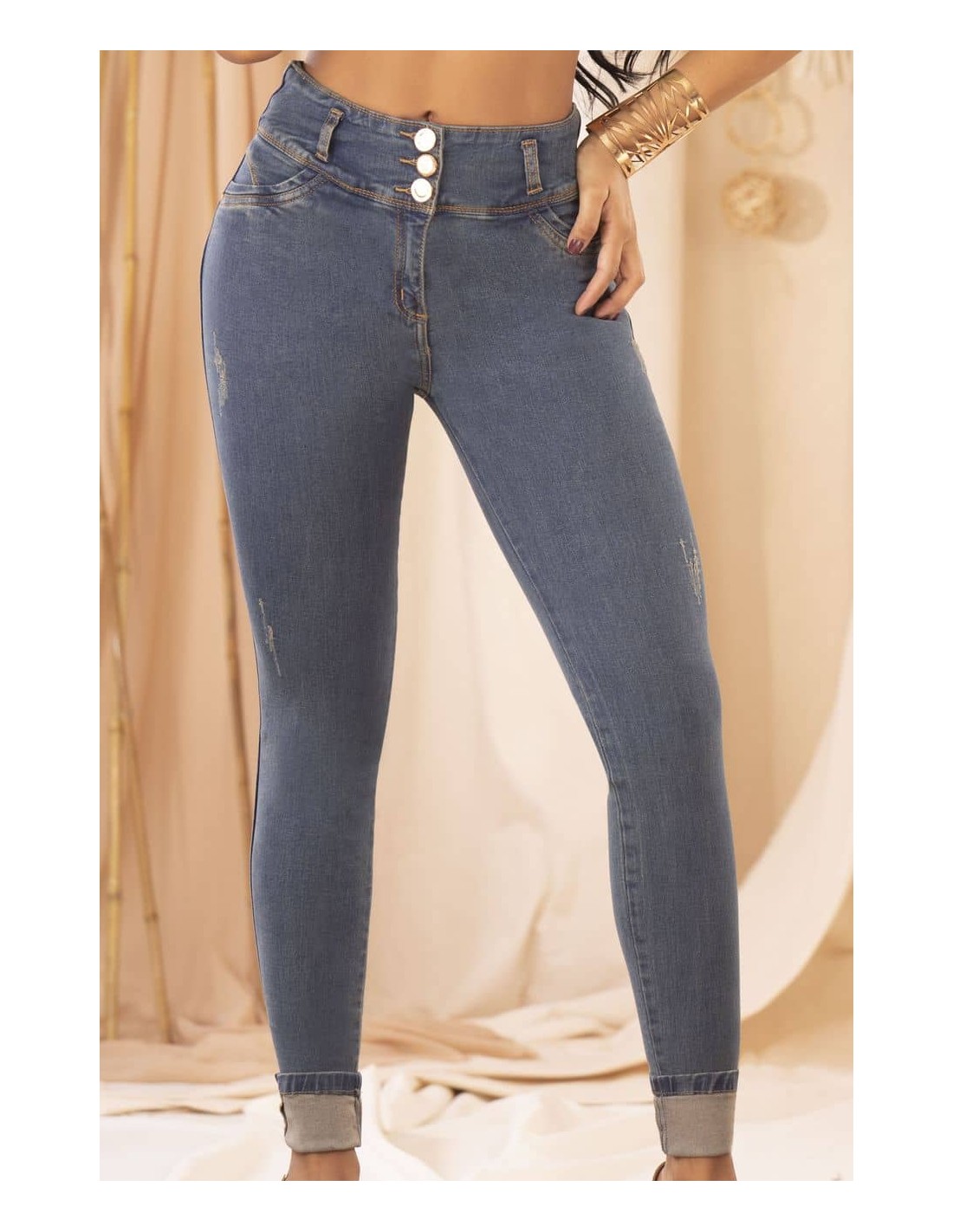 Pantalón Vaquero Tiro Alto azul - Imagen 2