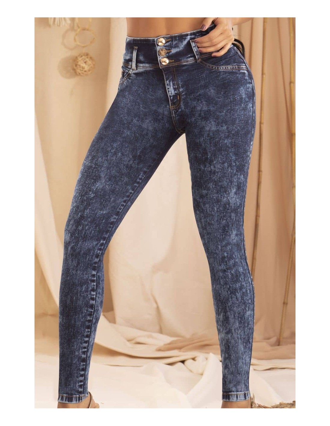 Pantalón Vaquero Tiro Alto azul industrial - Imagen 2