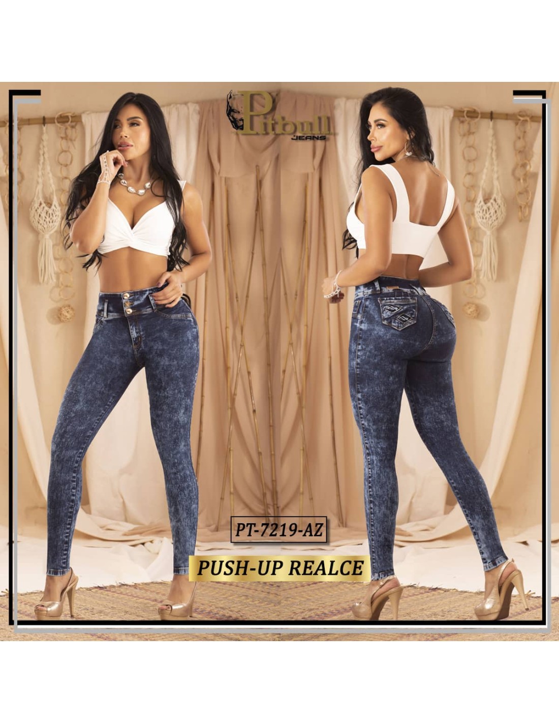 Pantalón Vaquero Tiro Alto azul industrial - Imagen 4
