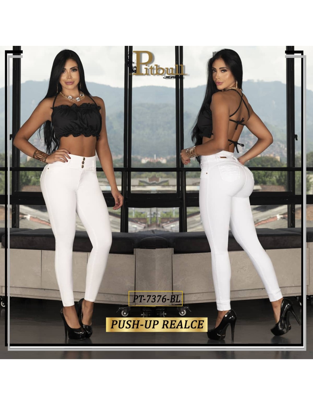 Pantalon Vaquero tiro alto Blanco Pitbull - Imagen 4